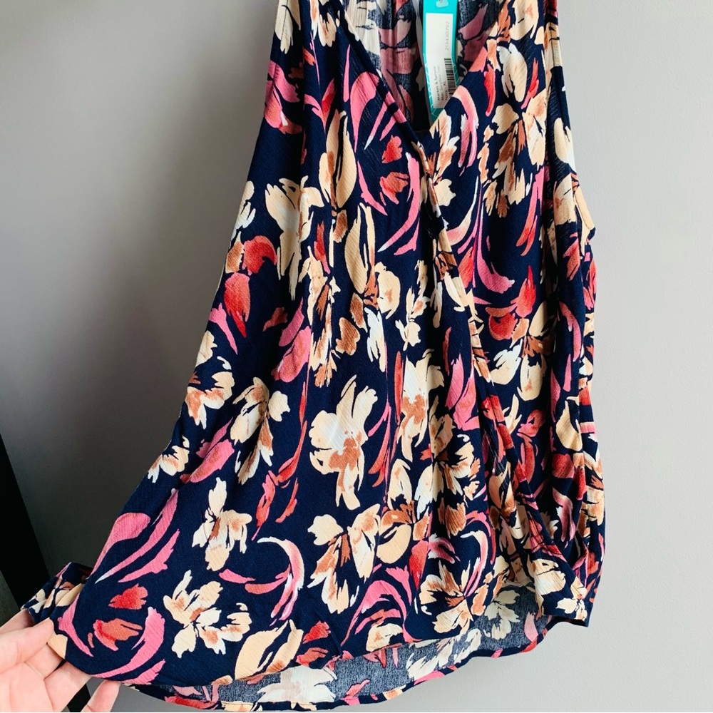 NWOT Market & Spruce Knit Top Surplice Flowy Racerback Pink Navy Floral XL